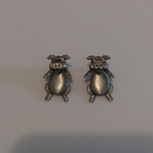 Vintage signed Moveable Head JJ Pig Earrings